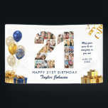 21st Birthday Number 21 Photo Collage White Gold Banner<br><div class="desc">Make a big statement on their big day with this Custom Photo Collage Birthday Party Banner. Turn your favorite memories into a stunning visual celebration. Featuring a bold number-shaped photo collage, this design allows you to showcase a lifetime of highlights or the best moments from the past year. Whether it’s...</div>