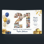 21st Birthday Number 21 Photo Collage White Gold Banner<br><div class="desc">Make a big statement on their big day with this Custom Photo Collage Birthday Party Banner. Turn your favorite memories into a stunning visual celebration. Featuring a bold number-shaped photo collage, this design allows you to showcase a lifetime of highlights or the best moments from the past year. Whether it’s...</div>