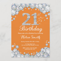 21st Birthday Orange and Silver Diamond