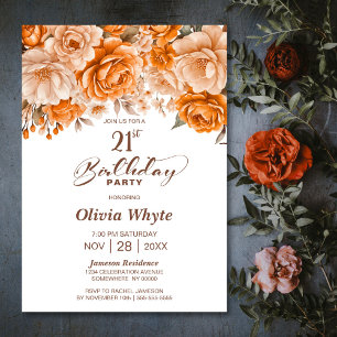 21st Birthday Orange Rose Floral Party Invitation