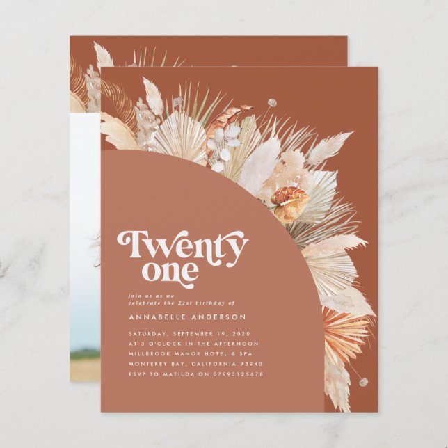 21st birthday pampas grass terracotta arch budget (Front/Back)