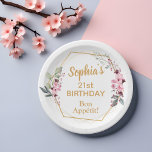 21st Birthday Paper Plates - Cherry Blossom Style<br><div class="desc">Elevate your milestone birthday celebration with our Cherry Blossom 21st Birthday Paper Plates, adorned with exquisite Japanese-style pink sakura flowers and gleaming gold lines arranged to create a beautiful wreath. This stylish tableware adds a touch of sophistication to your party. The template showcases the birthday girl's name, beautifully printed in...</div>