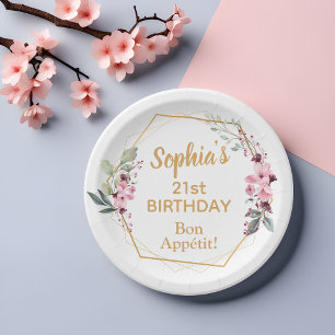 21st Birthday Paper Plates - Cherry Blossom Style