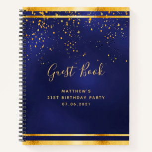 21st Birthday Party 21 dark blue gold guest book