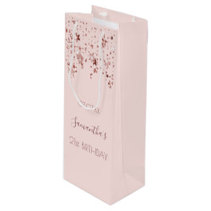 21st birthday party 21 rose gold stars glam wine gift bag