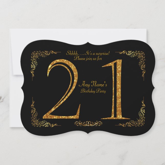 21st,Birthday party 21st,great Gatsby,black & gold Invitation (Front)