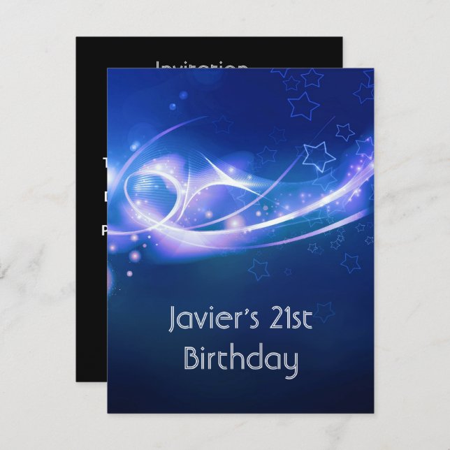 21st Birthday Party Abstract Blue Explode Modern 2 Invitation (Front/Back)
