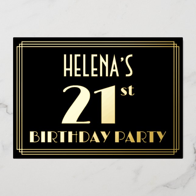 21st Birthday Party: Art Deco Look “21”, w/ Name (Front)