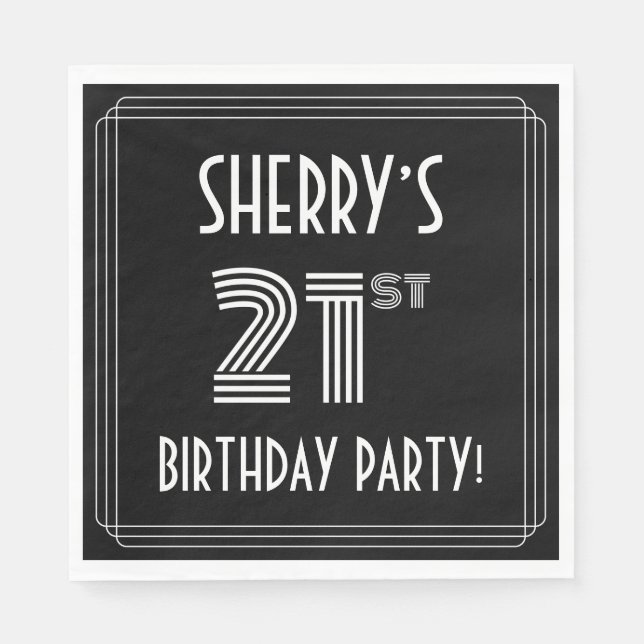 21st Birthday Party: Art Deco Style + Custom Name Napkin (Front)