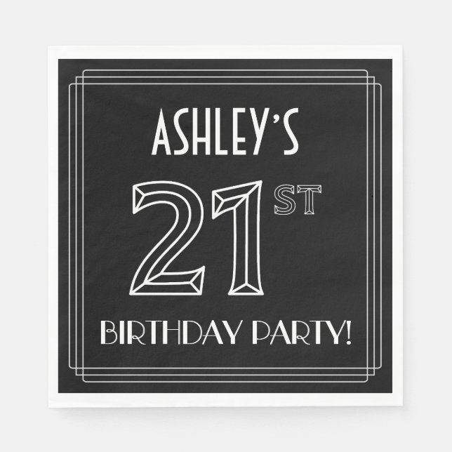 21st Birthday Party: Art Deco Style + Custom Name Napkin (Front)