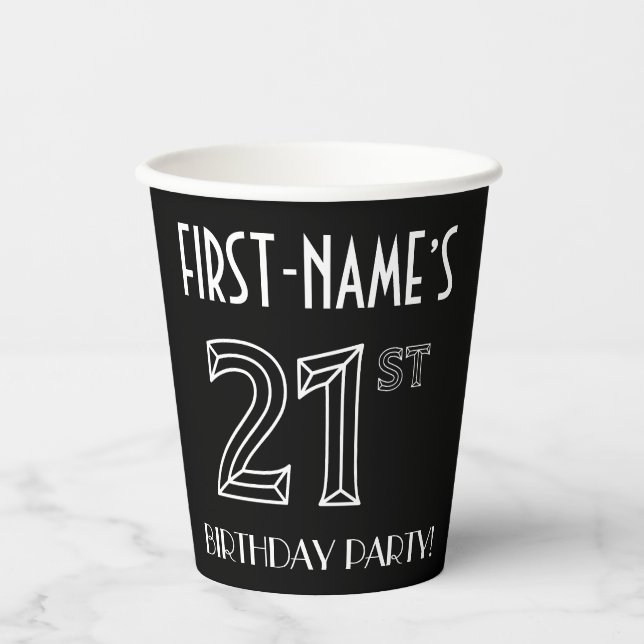 21st Birthday Party: Art Deco Style + Custom Name Paper Cups (Front)