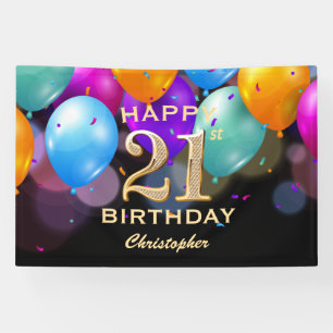 21st Birthday Party Black and Gold Balloons Banner