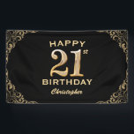 21st Birthday Party Black and Gold Glitter Banner<br><div class="desc">21st Birthday Party Black and Gold Glitter Frame Banner. For further customisation,  please click the "Customise it" button and use our design tool to modify this template.</div>