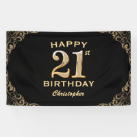 21st Birthday Party Black and Gold Glitter