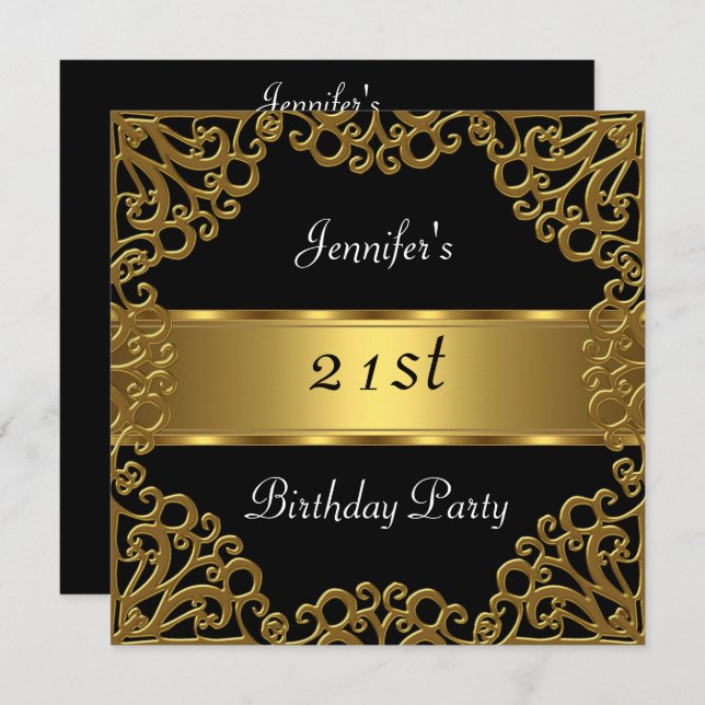 21st birthday Party Black Gold Invitation (Front/Back)