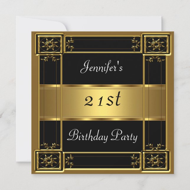 21st birthday Party Black Gold Invitation (Front)