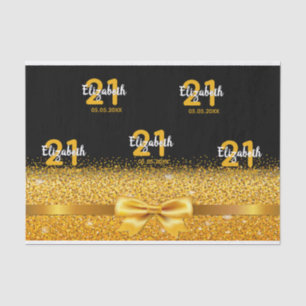 21st birthday party black gold name bow elegant tissue paper