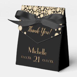 21st birthday party black gold thank you name favour box