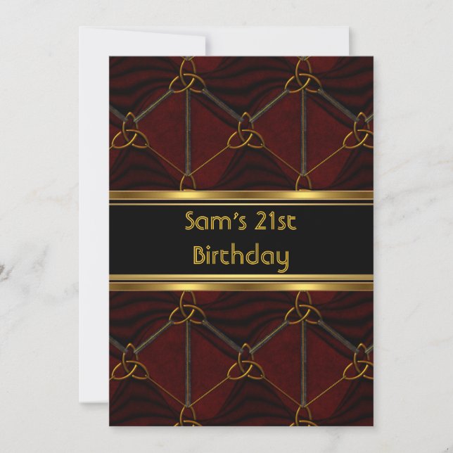 21st Birthday Party Black Leather Gold Mans Mens Invitation (Front)