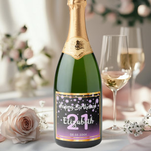 21st birthday party black purple diamonds glam sparkling wine label