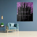 21st birthday party black purple glitter glam tapestry<br><div class="desc">A trendy and glamourous 21st birthday tapestry. A classic black background decorated with dark purple faux glitter drips, paint dripping look. With the text: Happy 21st Birthday! Personalise and add a name and a date. Date of birth or the date of the party. Light lavender coloured text. Can be used...</div>