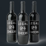 21st birthday party black white legal monogram wine label<br><div class="desc">A bottle label for a fun 21st birthday party for both him and her. Personalise and add a name, age 21 and a date. Date of birth or the date of the party. White and grey coloured letters, numbers. A classic black background. The text: Legal and Cheers in large white...</div>