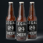 21st birthday party black white legal name guy beer bottle label<br><div class="desc">A bottle label for a fun 21st birthday party for both him and her. Personalise and add a name, age 21 and a date. Date of birth or the date of the party. White and grey coloured letters, numbers. A classic black background. The text: Legal and Cheers in large white...</div>