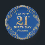 21st Birthday Party Blue and Gold Glitter Frame Paper Plate<br><div class="desc">21st Birthday Party Blue and Gold Glitter Frame Paper Plates. For further customisation,  please click the "Customise it" button and use our design tool to modify this template.</div>