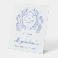21st Birthday Party Blue Floral Crest Welcome