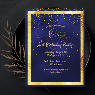 21st birthday party blue gold confetti invitation postcard