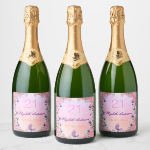 21st birthday party blush pink violet florals sparkling wine label