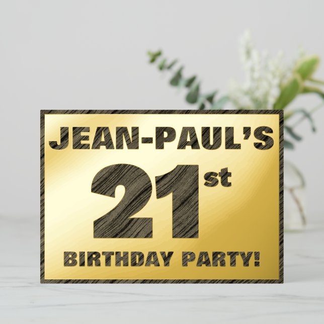 21st Birthday Party — Bold, Faux Wood Grain Text (Standing Front)