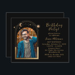 21st Birthday Party Celestial Photo Black Gold Invitation<br><div class="desc">21st Birthday Party Twenty One Twenty First Celestial Photo Black Gold Sun Moon Stars Invitations Invites features the sun, moon and stars with a gold frame on a black background. Personalise by editing the text in the text boxes provided and adding your favourite photo. PHOTO TIP: centre your photo before...</div>