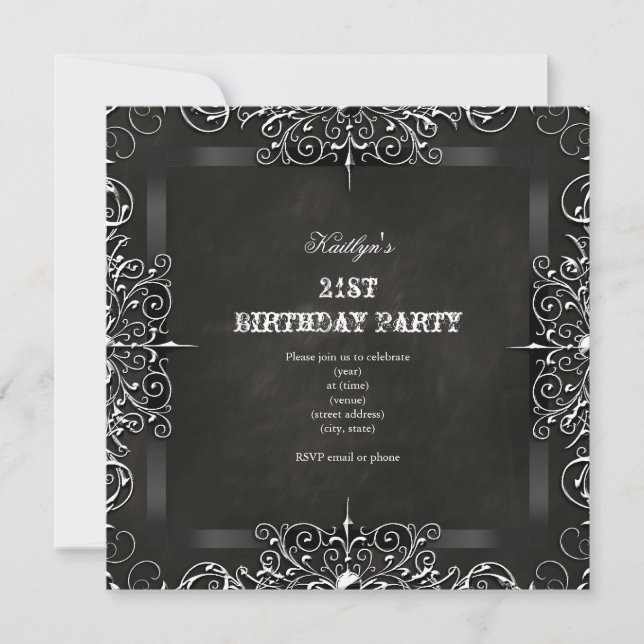21st Birthday Party Chalkboard Black Antique Invitation (Front)