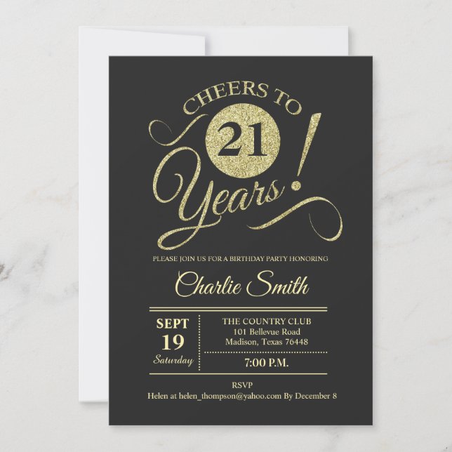 21st Birthday Party - Chalkboard Gold Invitation (Front)