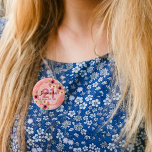 21st birthday party coral gold dahlia flowers 3 cm round badge<br><div class="desc">A trendy button for a 21st birthday party. With a faux gold hexagon geometrical shaped frame. Decorated with watercolored dahlia flowers in pink, cream and coral. Living coral with polka dots as background. Templates for a name, age 21 and a date. Date of birth or date of the party. Burgundy...</div>