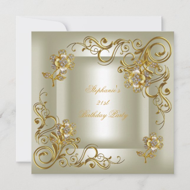 21st Birthday Party Cream Gold Diamond Invitation (Front)