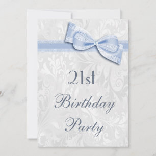 21st Birthday Party Damask and Faux Bow Invitation