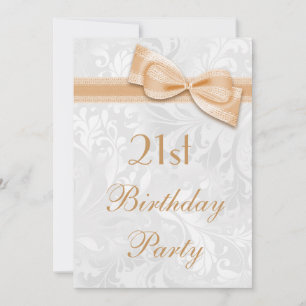 21st Birthday Party Damask and Faux Bow Invitation