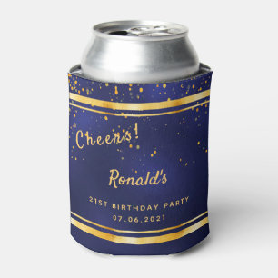 21st Birthday party dark navy blue gold cheers Can Cooler