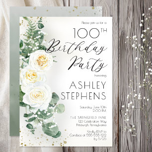 21st Birthday Party Elegant White Rose Eucalyptus Invitation