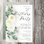 21st Birthday Party Elegant White Rose Eucalyptus  Invitation<br><div class="desc">Celebrate a special milestone with this elegant 21st birthday party invitation featuring romantic white roses and soft eucalyptus greenery. This sophisticated floral design combines timeless botanical style with modern typography, creating a beautiful invitation for an elegant birthday celebration. Perfect for milestone birthdays such as 21st, 30th, 40th, 50th, 60th, 70th,...</div>