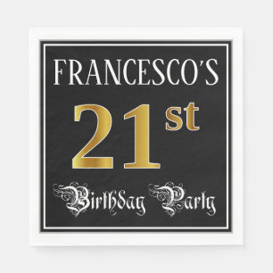21st Birthday Party — Fancy Script, Faux Gold Lo Napkin