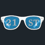 21st Birthday Party Favour Cool Blue White Retro Sunglasses<br><div class="desc">21st birthday party shades for an awesome twenty first bday. Cool blue party favour glasses with cute white text. Festive sunglasses for someone turning twenty one. Celebrate being 21!</div>