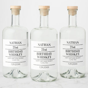 21st Birthday Party Favour Twenty One For Him Her Liquor Bottle Label