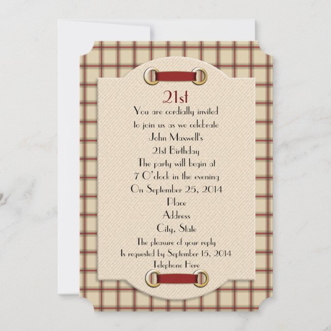 21st Birthday party formal invitation for man (Front)