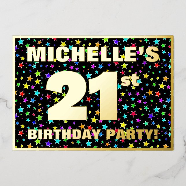 21st Birthday Party — Fun, Colourful Stars Pattern (Front)