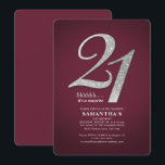 21st Birthday Party Glitter Burgundy Modern Invitation<br><div class="desc">Create your own modern burgundy 21st birthday surprise with your party details on burgundy background and popular fonts you can easily change by clicking the "Personalise" button</div>