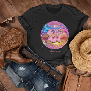 21st Birthday Party Gold Pink Glitter Disco Ball T-Shirt