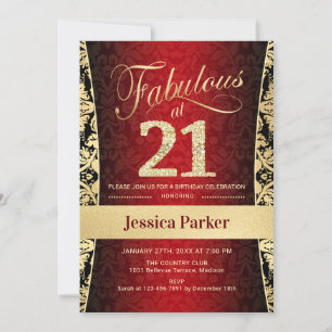 21st Birthday Party - Gold Red Black Invitation